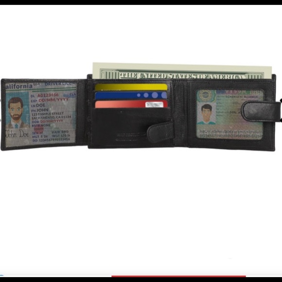 Gray Genuine Leather RFID Bi-Fold Men's Wallet with Snap Closure - Picture 4 of 10